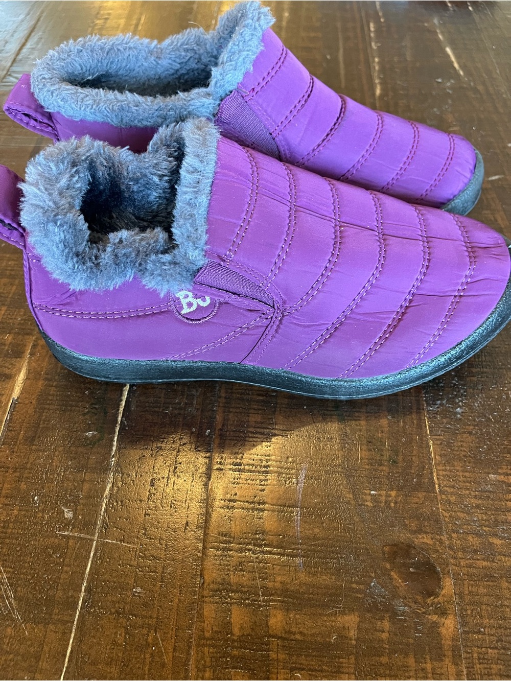 BJ Purple Quilted Faux Fur Slipper Booties Size 8 — NWOT